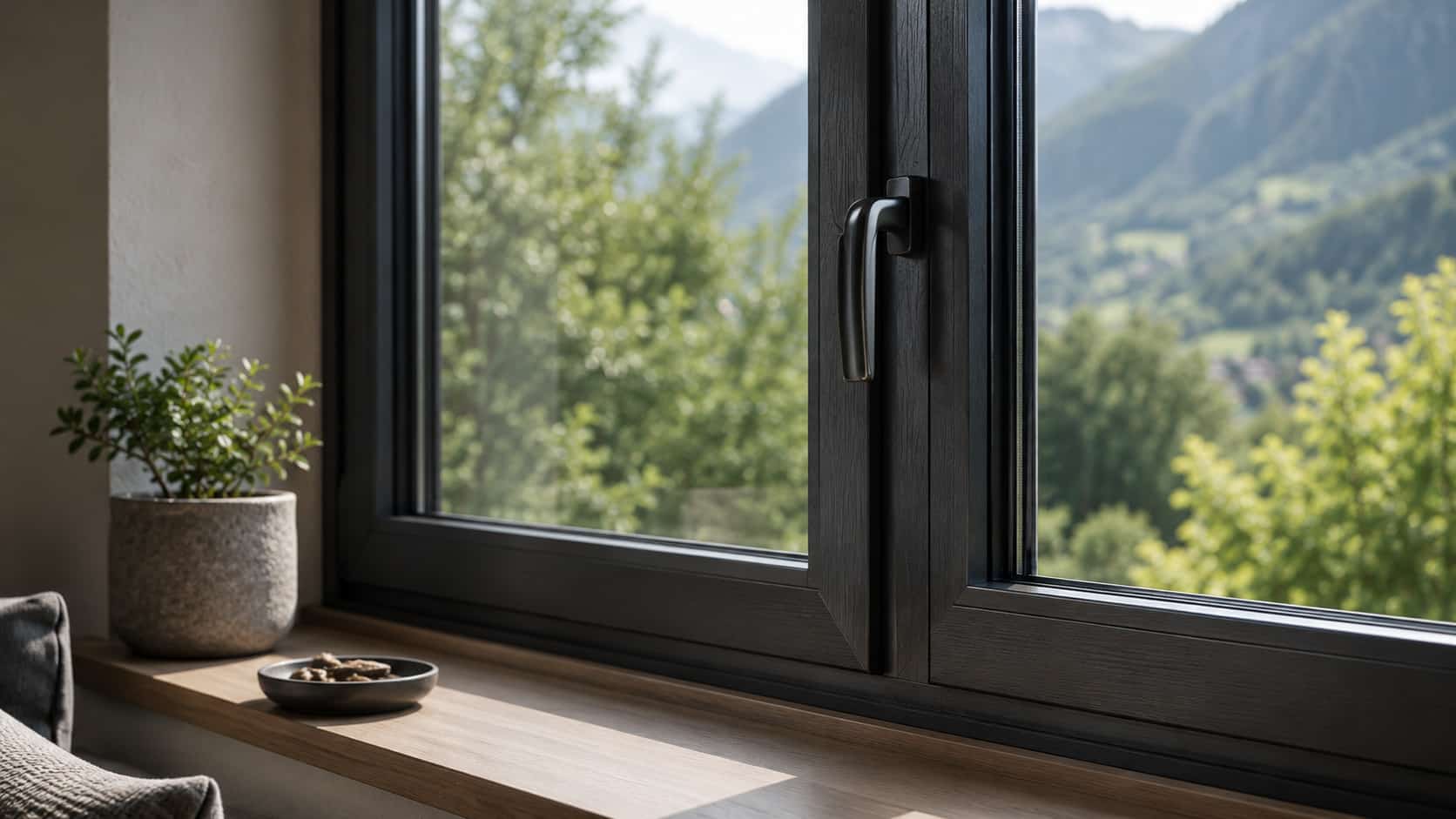 Fenster Werner Fenster PVC-Fenster mit Blick auf die Südtiroler Berglandschaft